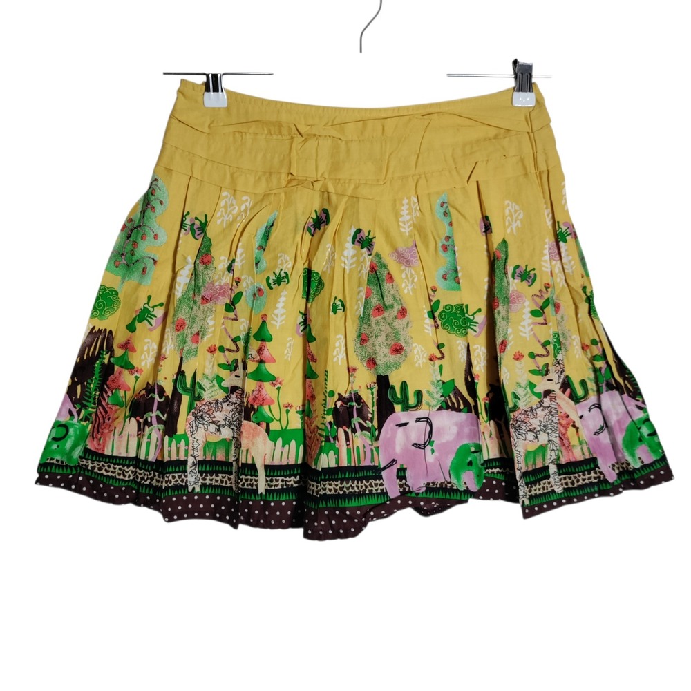 ES Style Yellow Safari Novelty Print Cotton Pleated Mini Skirt Elephant Zebra 38